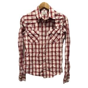 Y2K Hollister Womens Pearl Snap Button Up Shirt S Plaid Western Logo Preppy